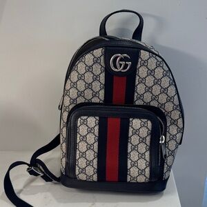 Gucci Beige and Red Patterned Backpack